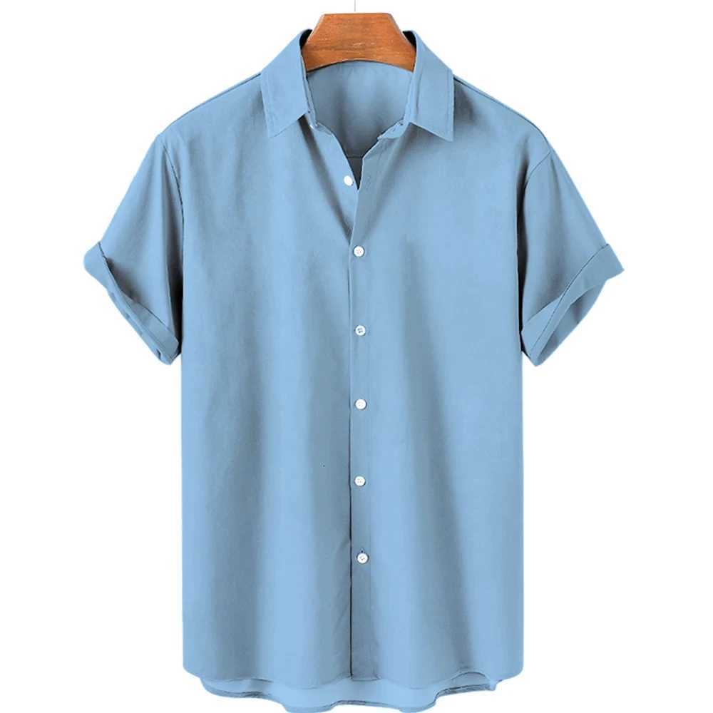 Solid Color Shirt For Men Lapel Shirts Trend Street 3D Short Sleeved Daily Casual Clothing Loose Oversized Top Hawaii clothing Y250819