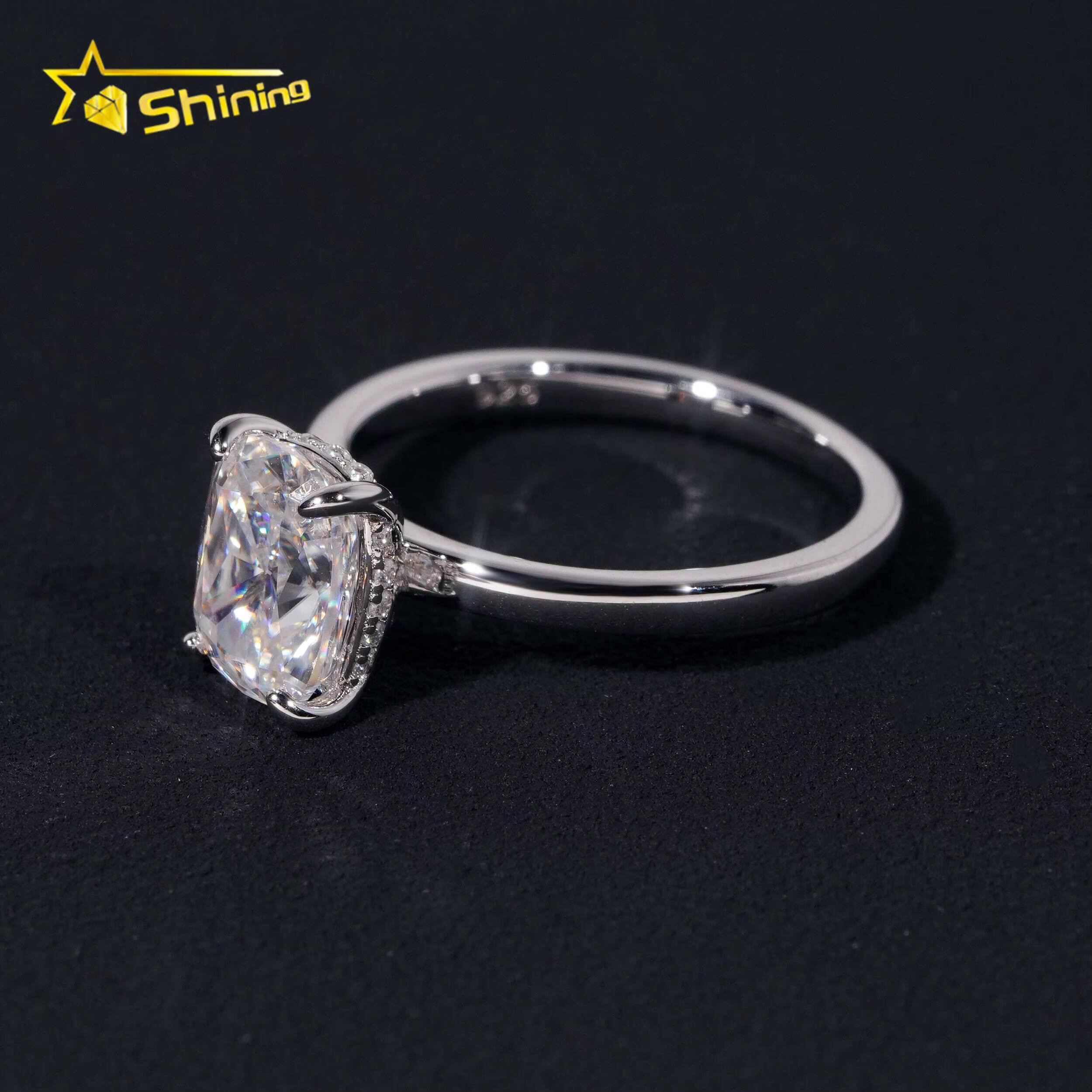 Fashion Women Jewelry Cushion Cut 3ct Moissanite Wedding Band 925 Sterling Silver Gold Plated Halo Set Engagement Womens Rings