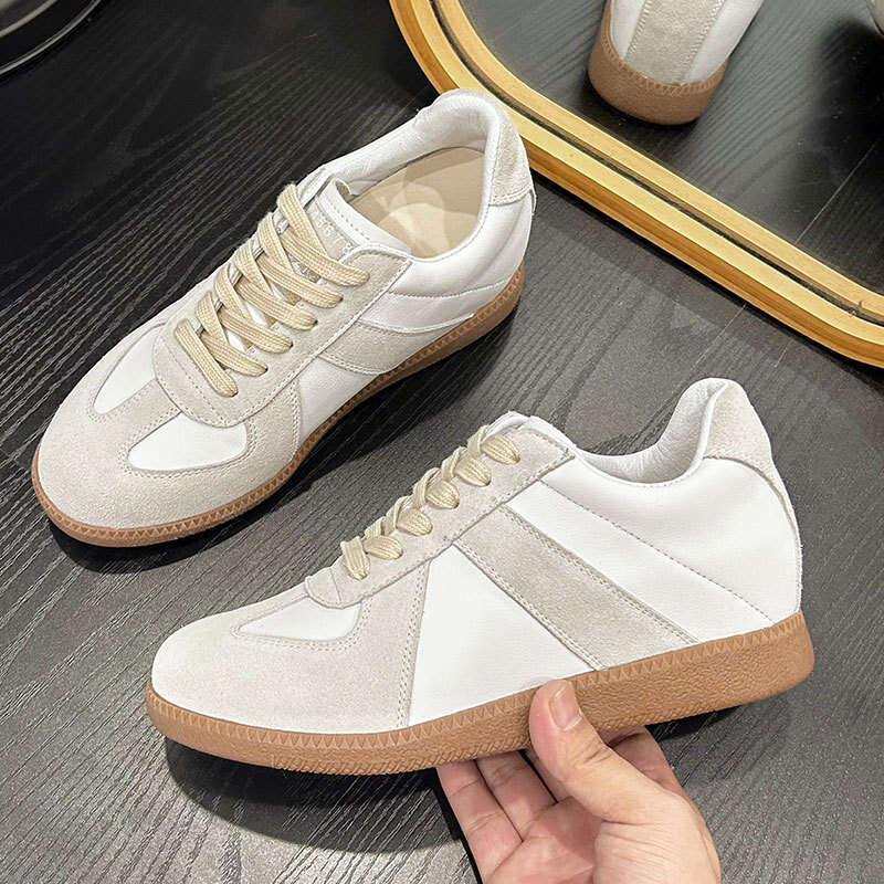Genuine Leather Height Increase German Training for Women Silver White Shoes 2024 Summer New Style Inner Sheepskin Versatile Casual Sneakers