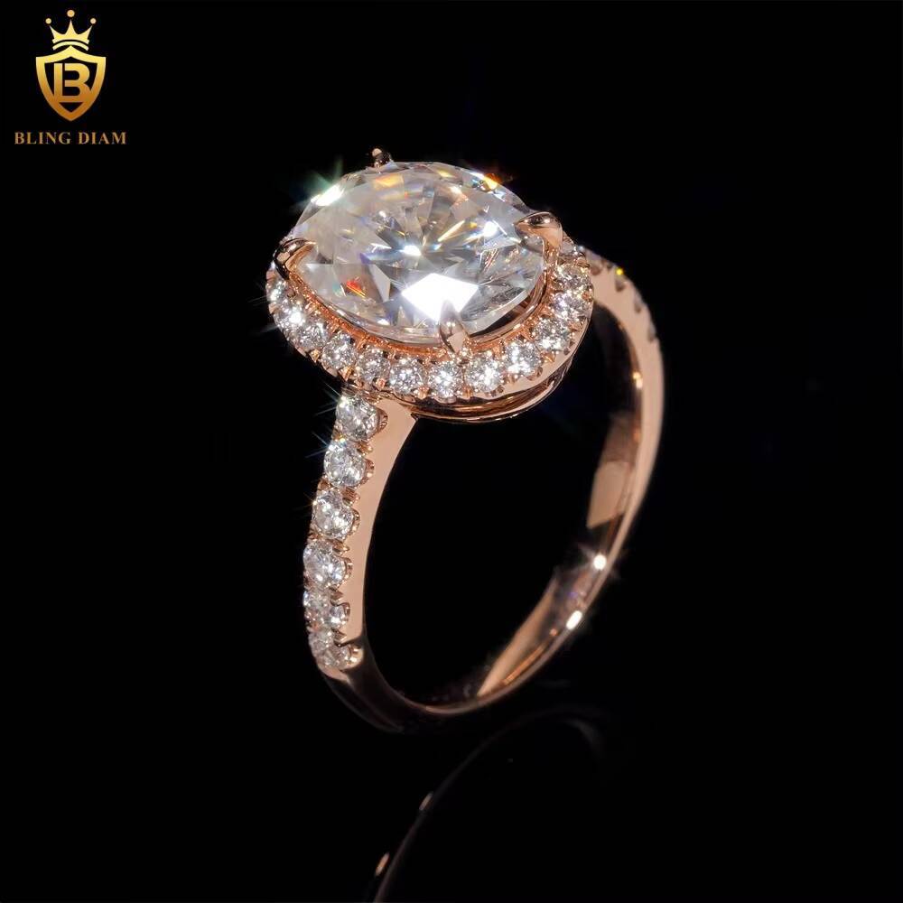 Fine Jewelry 14K Solid Rose Gold VVS Moissanite Diamond Engagement Rings in Stock with Certificate