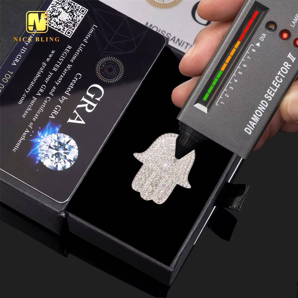 Lucky Hamsa Hand Pendant Silver Plated Custom Iced Out Fashion Hip Hop Jewelry 925 Silver VVS Moissanite Diamond Pendant Chain