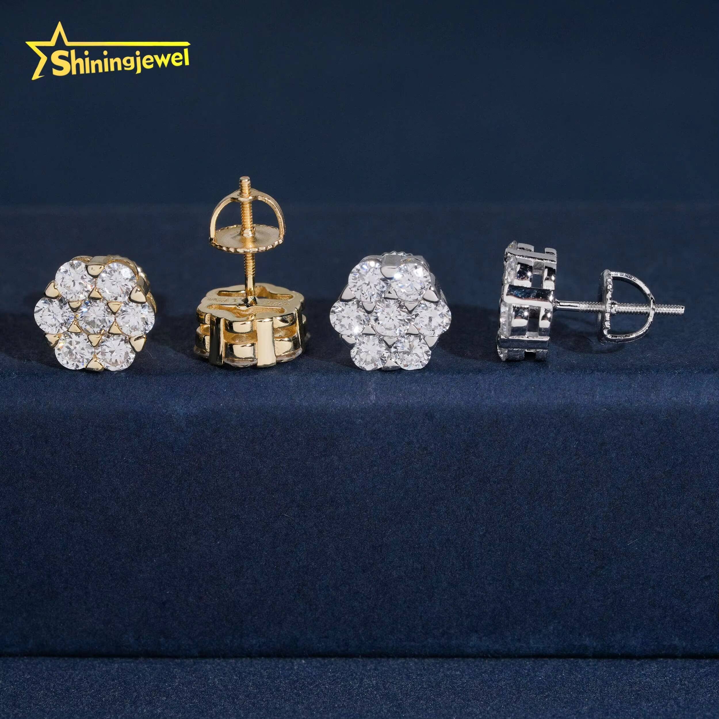 Daily Fashion Design Sparkling Earrings Stud Flower Shape 925 Sterling Silver Lab Diamond Cluster Stud Earrings