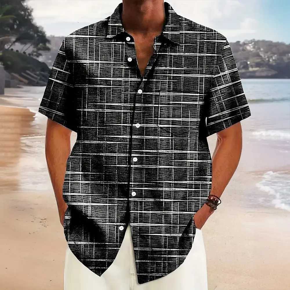 Hawaiian mens summer designer shirts casual short sleeves lapel short sleeves 3d casual plaid stripe pattern tops three colors Y250819