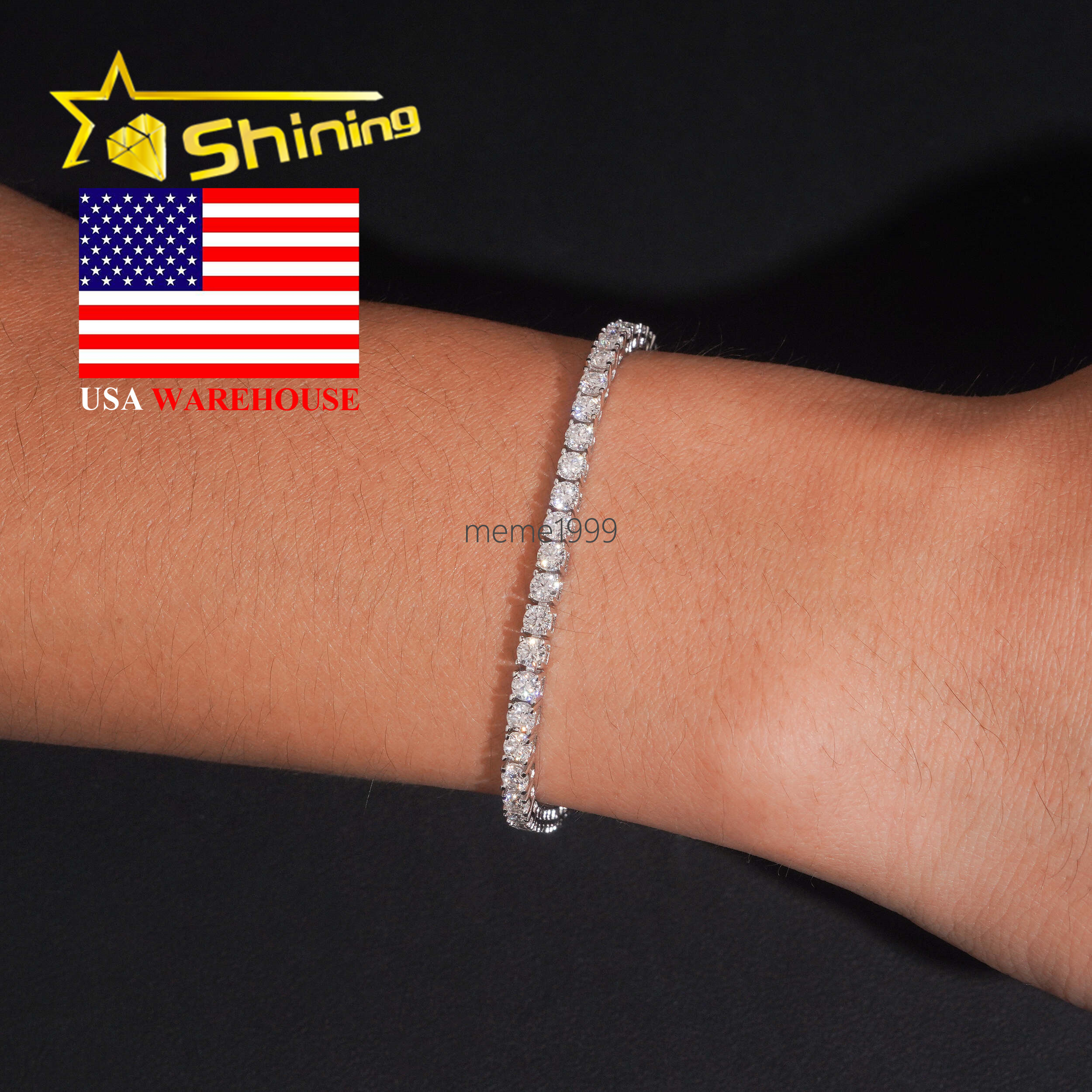 USA Warehouse Local Stock 3mm Tennis Bracelet 925 Solid Silver Hip Hop Iced Out GRA Moissanite Diamond Sparkling Tennis Bracelet