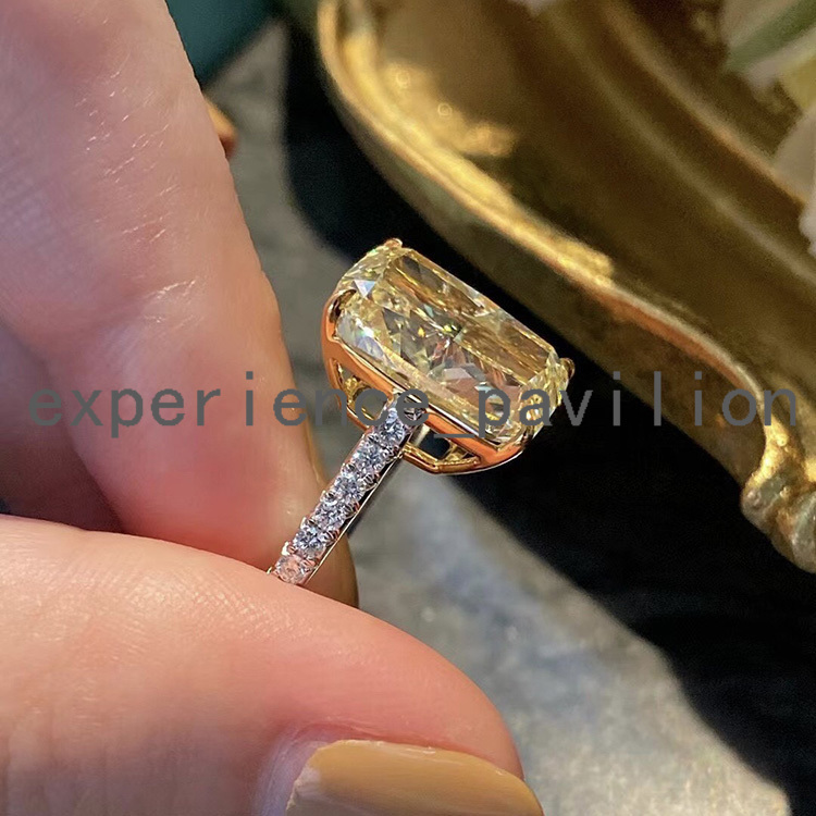 18K Gold With 5ct Flower Cut Iced Out Vivid Yellow Color Emerald moissanite Diamond Woman Ring for Wedding Fine Jewelry - view 5