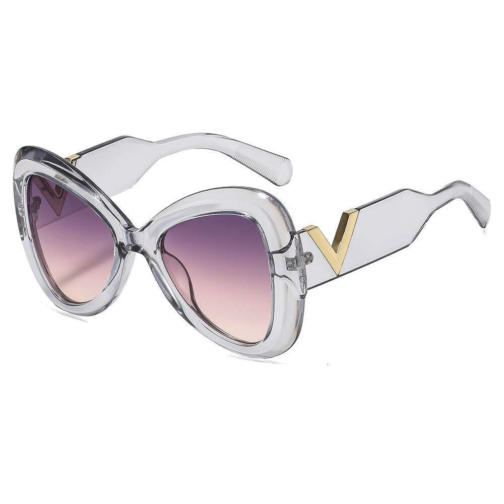 Trendy New 2025 Ins Style V-Shaped Large Frame Butterfly Sunglasses Designer for Women Slimming UV Protection