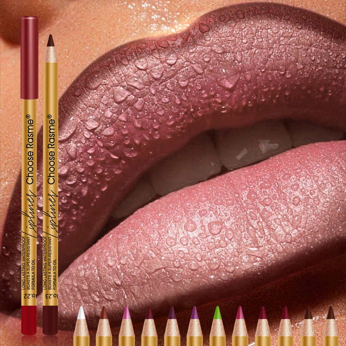 Choose Rasme 12-Color Green Lip Liner Set - Velvet Matte Finish, Long-Lasting Waterproof Lip Pencils