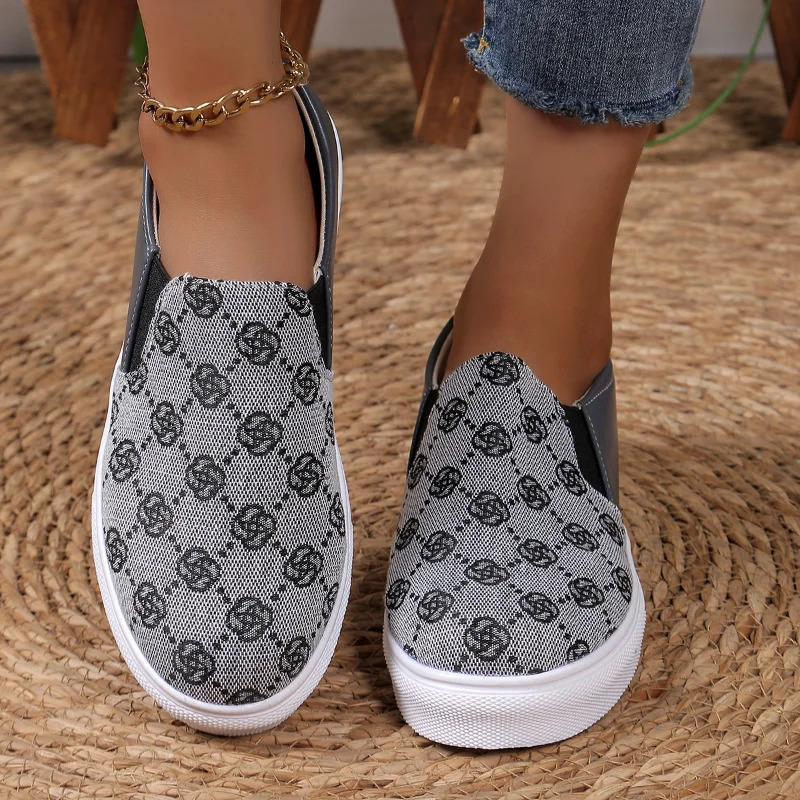 2025 Spring New Fashion Round Toe Designer Printed Womens Vulcanized Shoes Casual Comfortable Shallow Mouth Womens Flat Shoes 250820