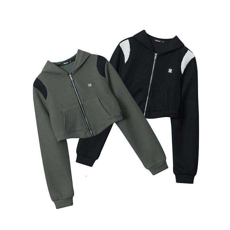 Heyhenry Early Spring Lazy Style Platinum N-Logo Metal Label Hot Girl Short Cardigan Hooded Sweatshirt New Arrival B5