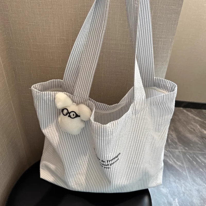 2025 Autumn Large Capacity Canvas Bag New Casual Stripe Lazy Simple Commuting Handbag Women's Shoulder Bag Women's Crossbody Bag Designer Ba