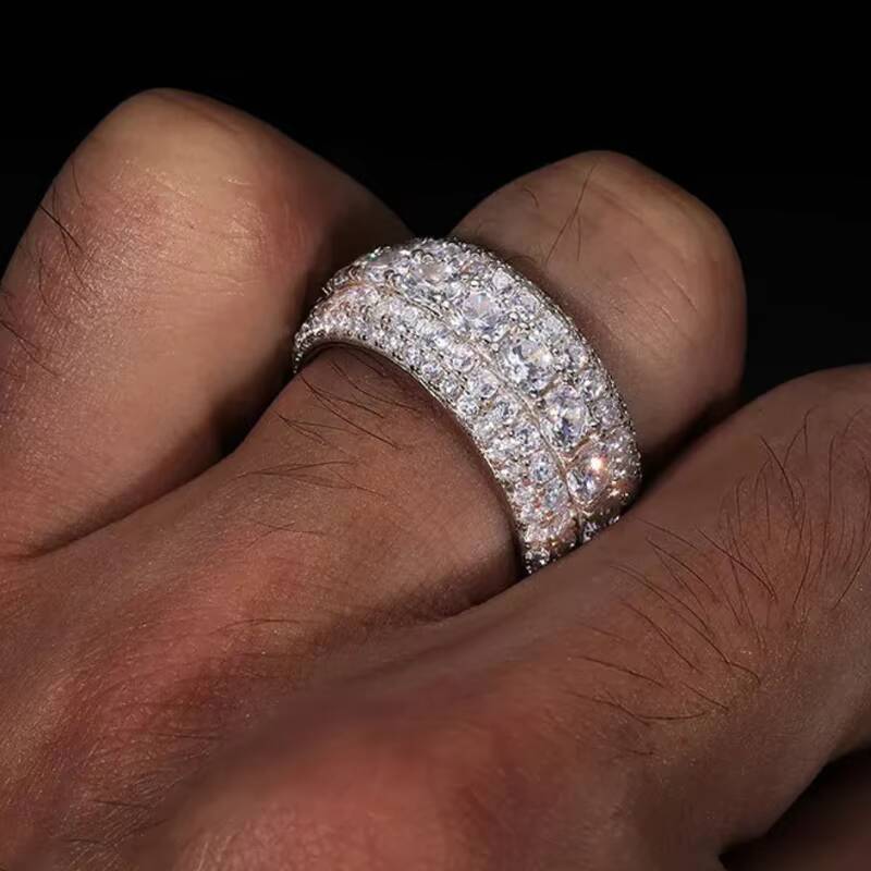 Moissanite Ring Men Custom Hip Hop Fully Ice Out 925 Silver GRA Certificate 5 Row Moissanite Ring