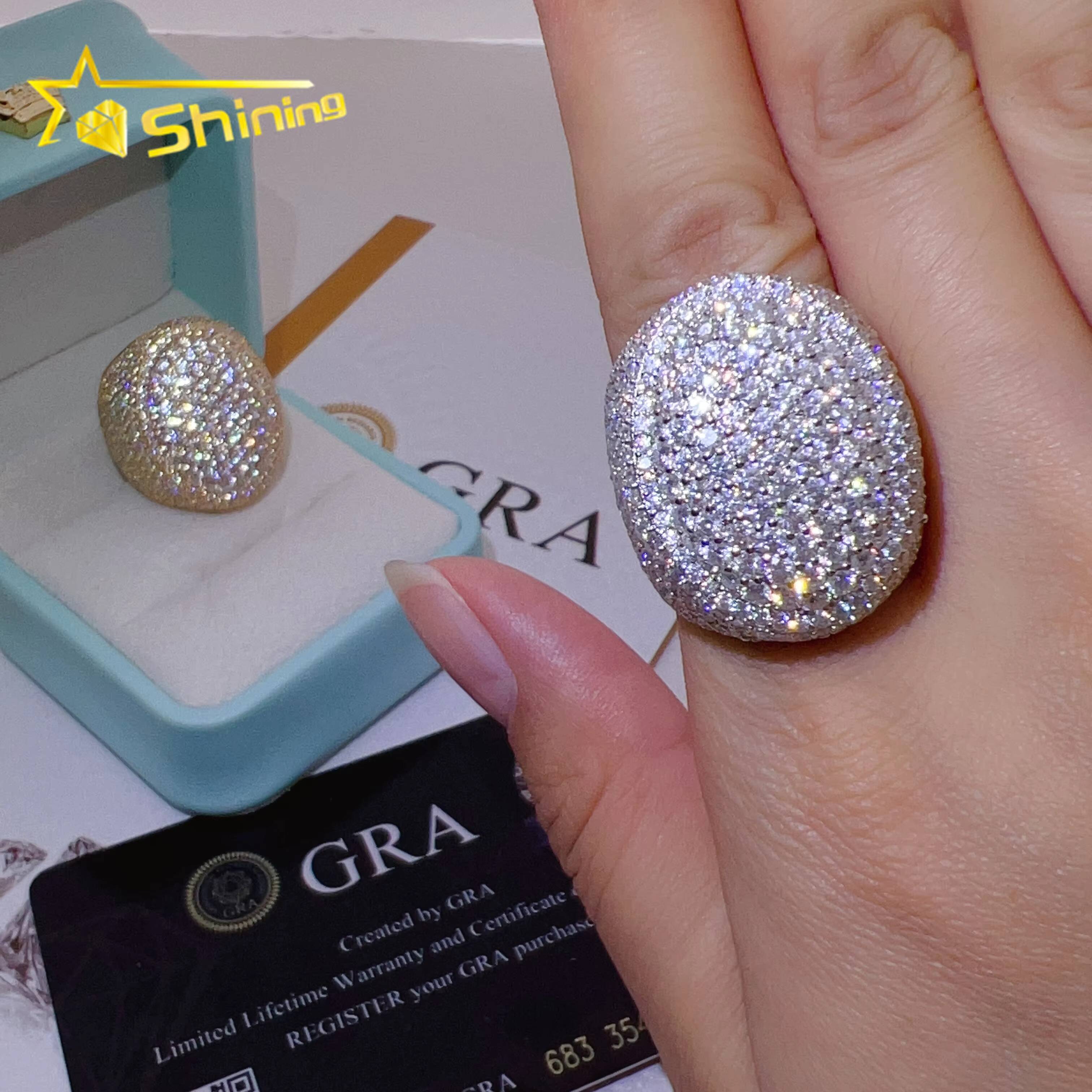 Pass Diamond Tester Iced Out Custom VVS Moissanite Hip Hop Sterling Silver 925 Rings