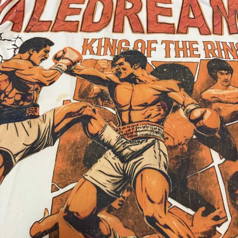 Real Photo Label T-shirt American High Street Boxer Print Mens Womens Round NeCK Short-sleeved Vale Top Tee Y250819