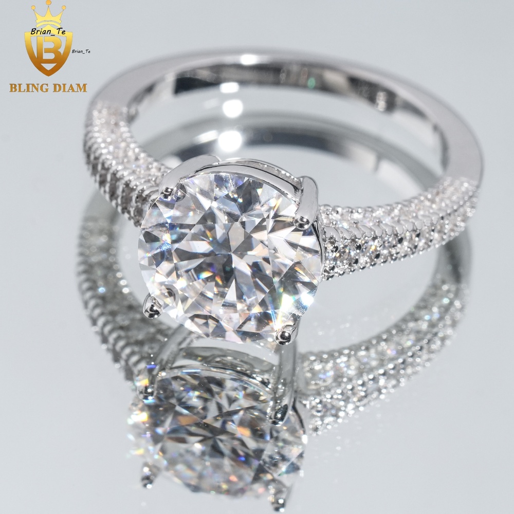 Women Jewelry Engagement Ring 925 Silver VVS Moissanite Diamond Round Cut 10mm Wedding Rings Gift