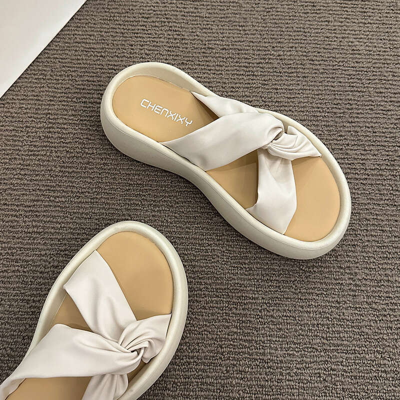 Super Soft Cloud Cross Knot Thick Sole 2023 Summer New Casual One-Strap Buckle Sandals for Women