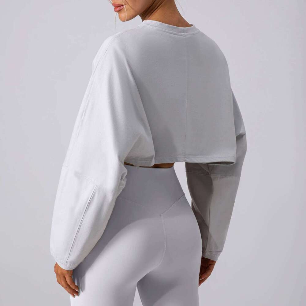 Women Sports Crop Top Long Sleeve T-Shirts Loose Tops Gym Clothing Outdoor Fiess Running Yoga Shirts Workout Clothes