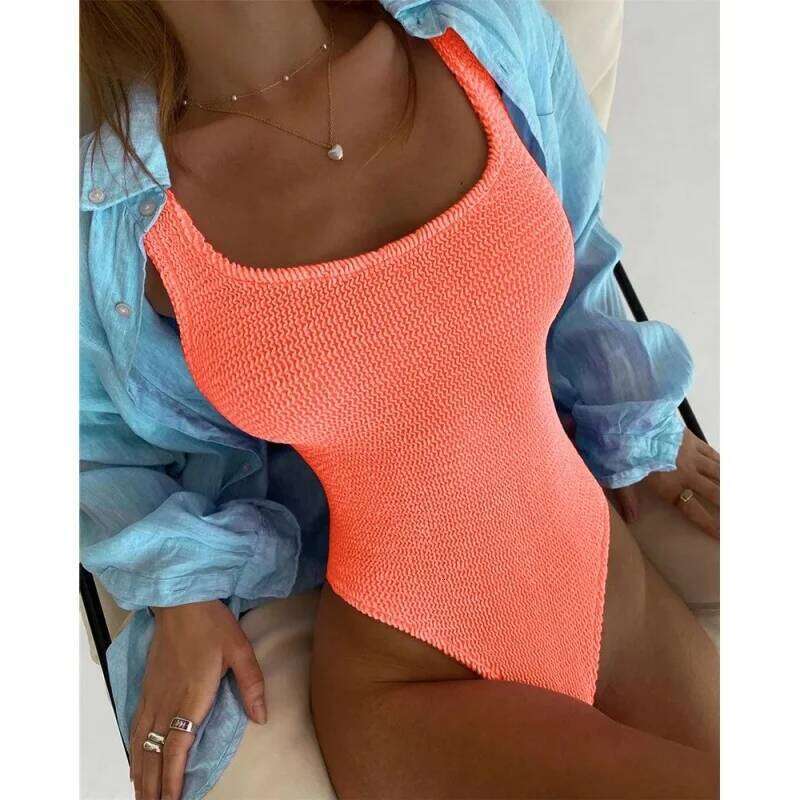 Sexy Backless One Piece Swimsuit Women Simple Solid High Waist Bikini Swimwear 2025 New Summer Bathing Suit Beachwear Bodysuits