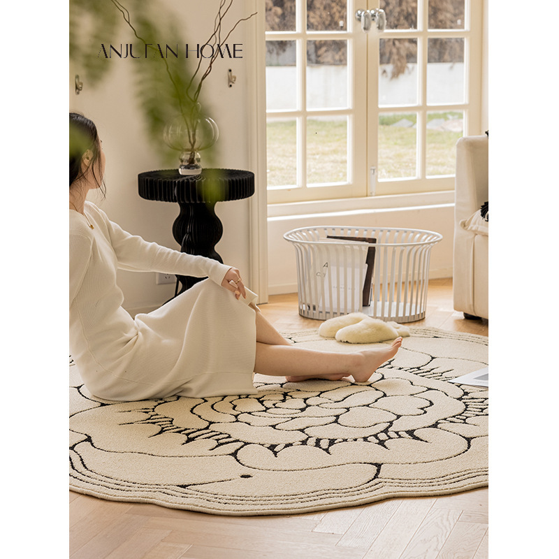 Waterproof and Stain-Resistant Carpet with a High-End Feel, No-Maintenance Lazy Bedroom Irregular Shaped Living Room Coffee Table Rug, Non-Slip ddmyth