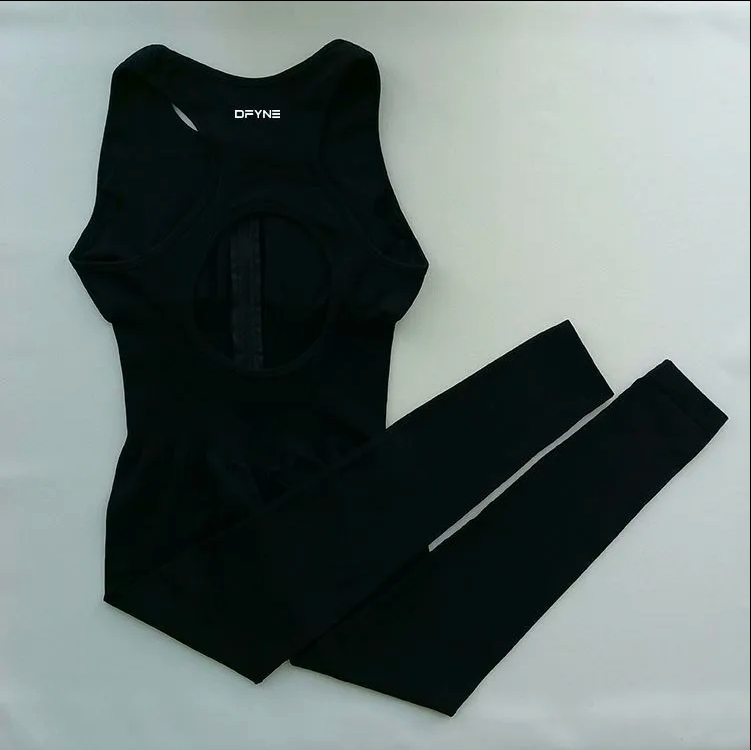 DFYNEs European and American yoga bodysuits, sleeveless beautiful back zipper nude tights, high elasticity all-in-one yoga clothes
