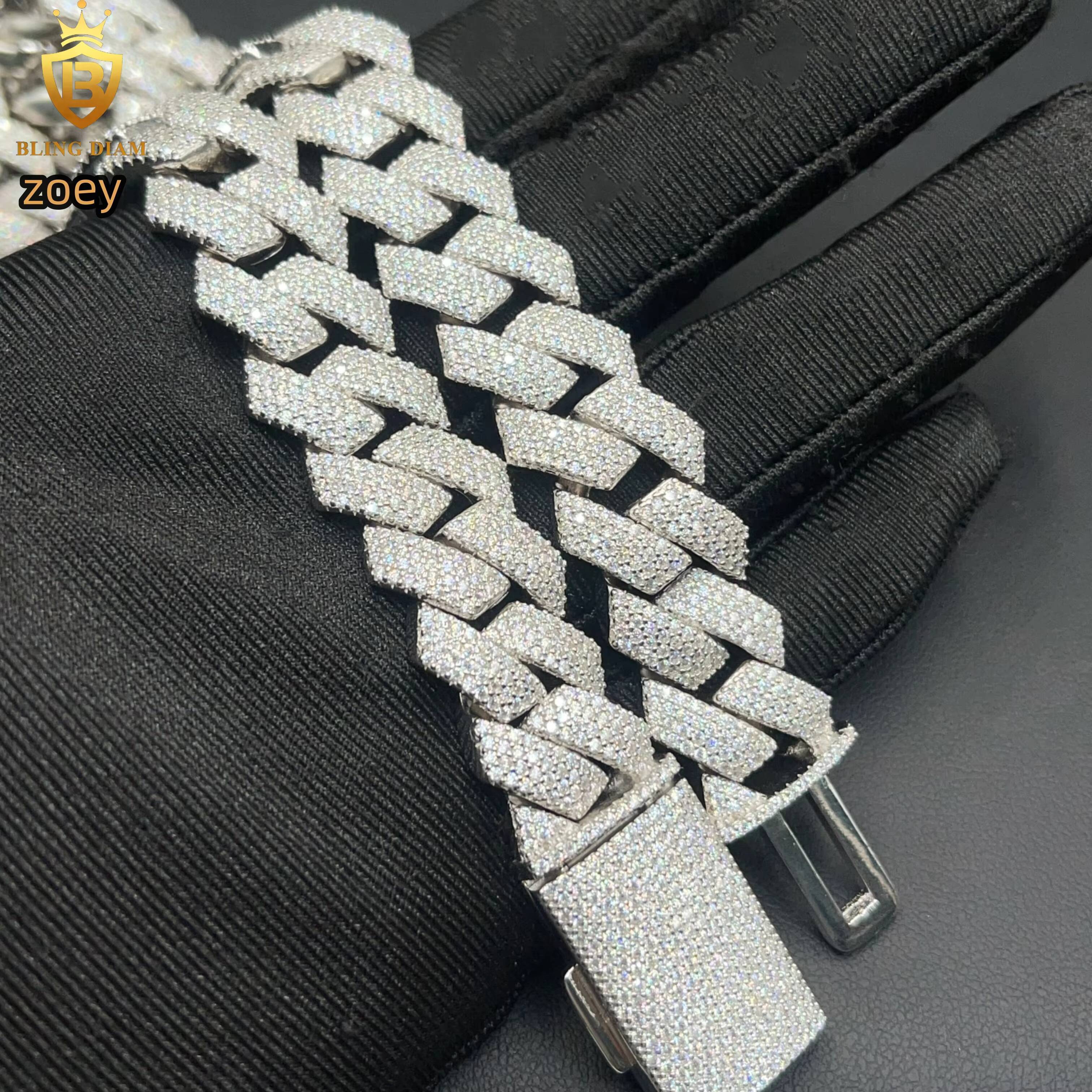 15mm Hip Hop Rapper Jewelry 4 Rows Iced Out High Quality Miami Cuban Link Chain Vvs Moissanite 925 Silver for Men Necklace
