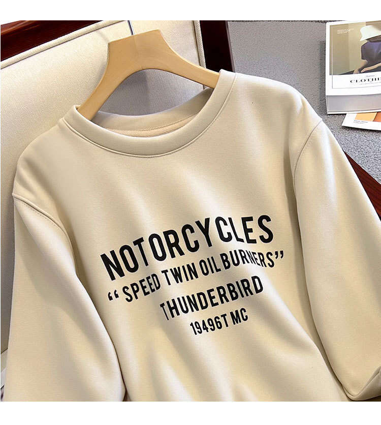 Brushed Fleece Sweatshirt for Women, Autumn and Winter New Mid-Length Style, Paired Shark Pants, Top with German Velvet Long Sleeve T-Shirt, Base Shir