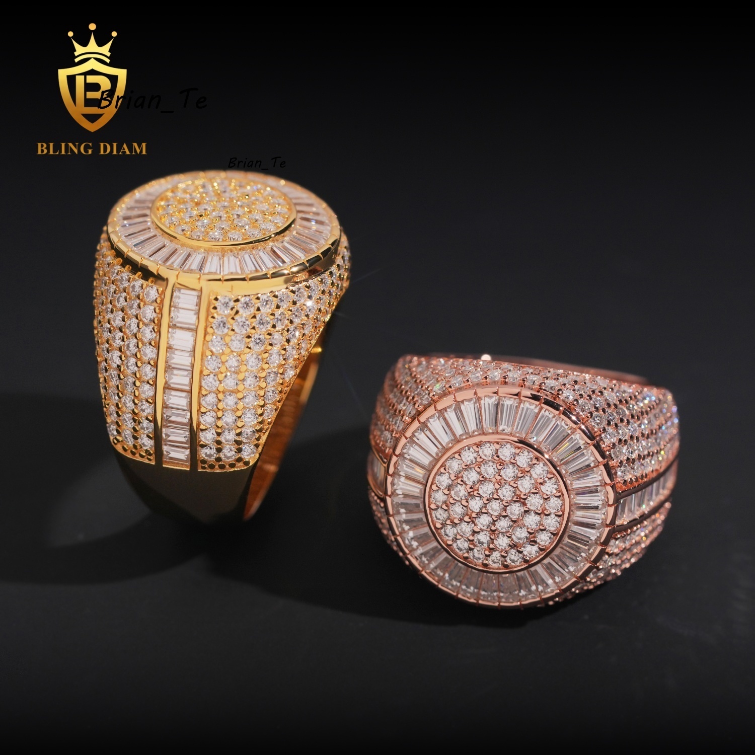 Hip Hop Jewelry S925 Sterling Silver Rose Gold Plated Ice Out Vvs Moissanite Pass Diamond Tester Round Rings Trendy for Men