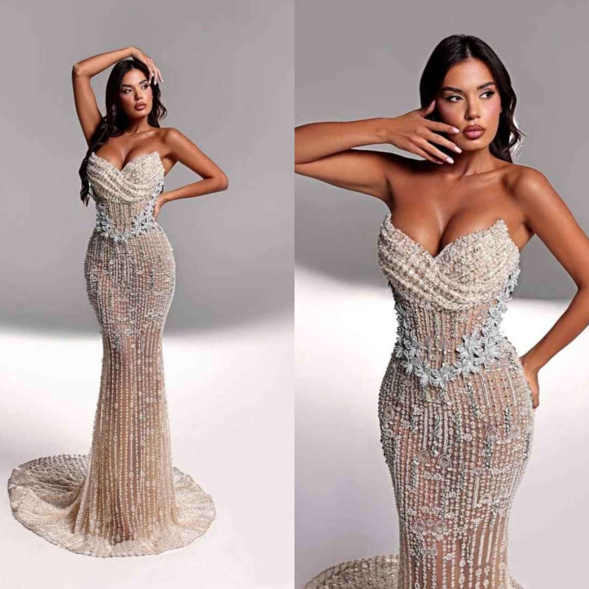 Luxurious Strapless Beading Evening Dresses Customized Sexy Crystal Sleeveless Prom Dress Glitter Appliques Party Gown