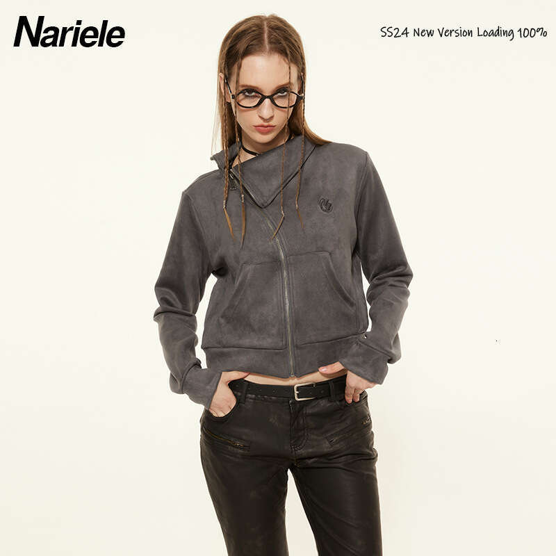 Heyhenry Spring Trendy Brand Style Zipper Design Solid Color Stand Collar Short Sweatshirt For Women New Long Sleeve B5