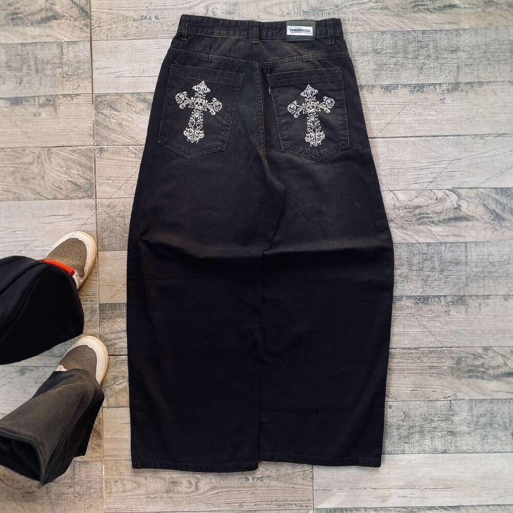 Street Hip Hop fashion Cross Skull Jeans Harajuku Punk Goth y2k Trousers