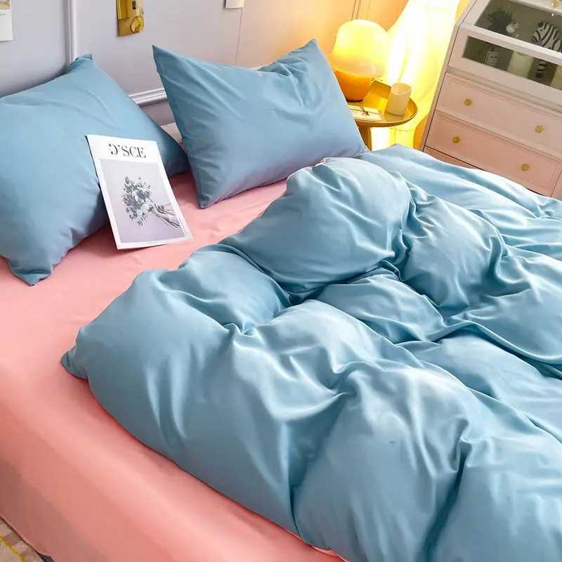 Korean Solid Purple Bedding Set Soft Flat Sheet Duvet Cover case Polyester Bed Linen Twin Queen Full Size Quilt Cover Set Y250819