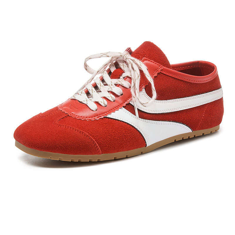 Cowhide Brown Forrest Gump Training for Women Genuine Leather Versatile Lace-up Sneakers Flat Sports Running Casual Shoes