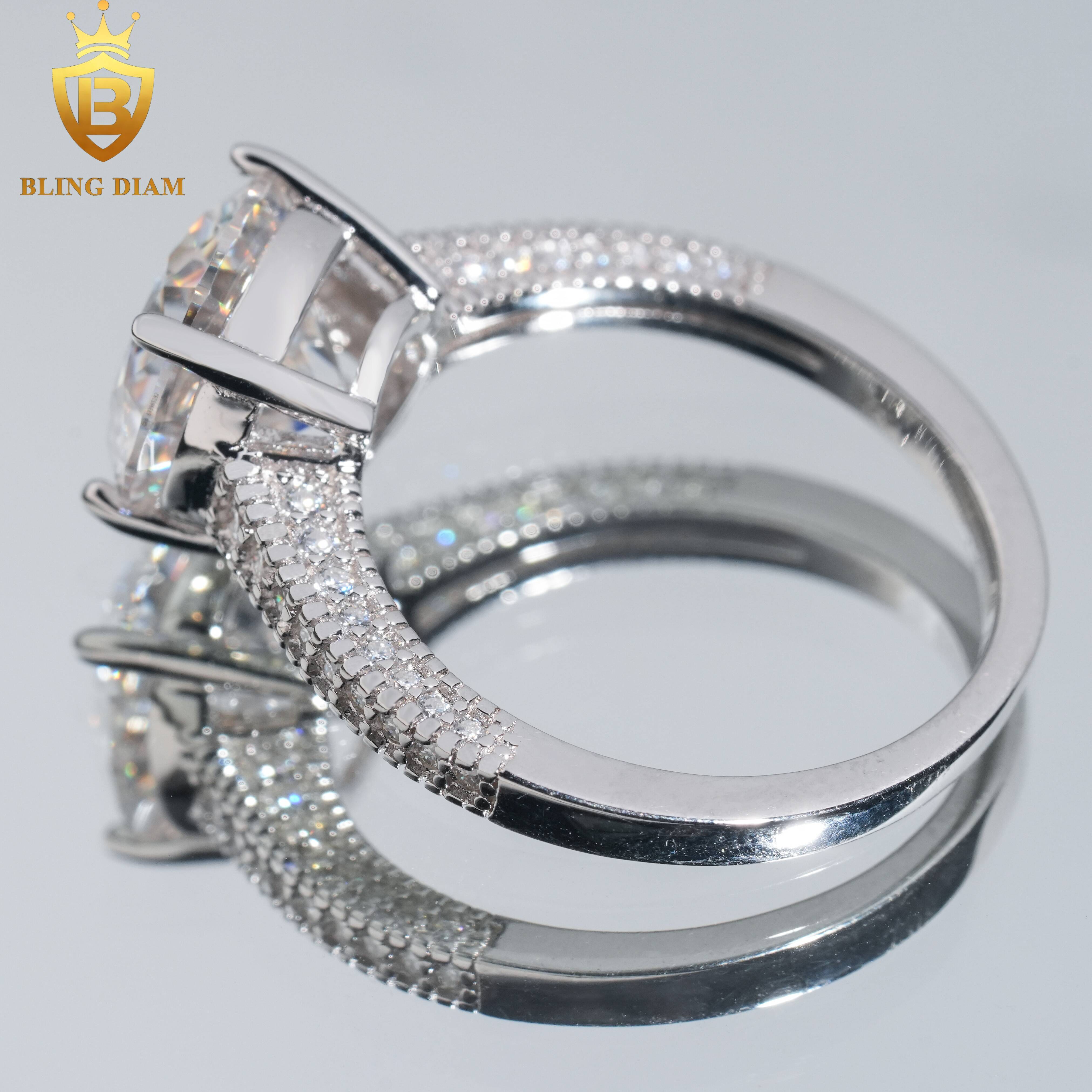 Women Jewelry Engagement Ring 925 Silver VVS Moissanite Diamond Round Cut 10mm Wedding Rings Gift