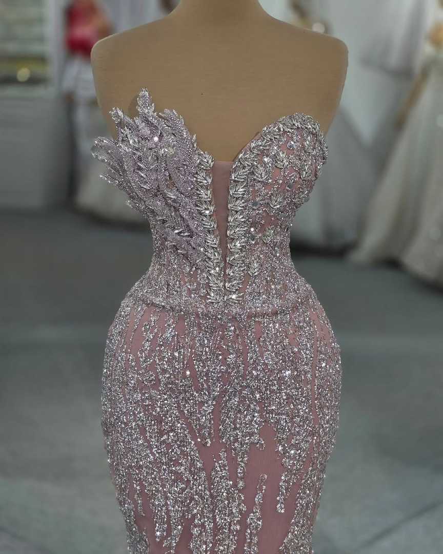Elegant Sequins Mermaid Evening Prom Dresses Sweetheart Neck Sleeveless Crystal Beadeds Celebrity Dresses Customized Vestido de novia