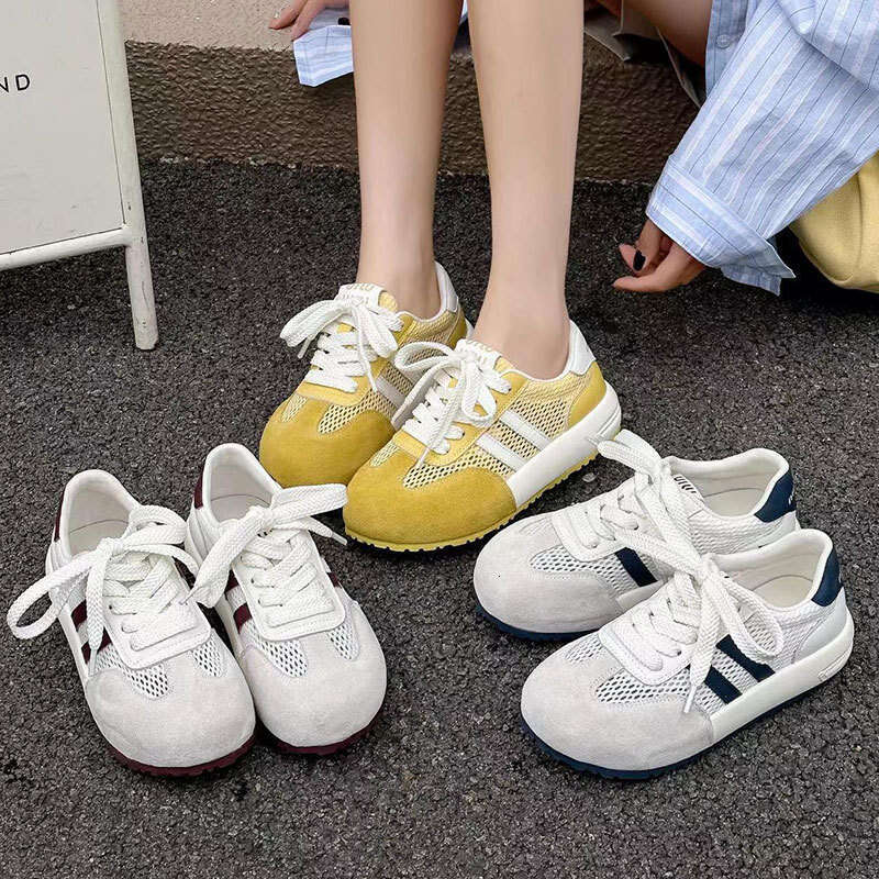 2025 Summer New Mesh Thin German Training Super Popular Breathable Agan Shoes Versatile Thick-Soled White Sneakers for Women