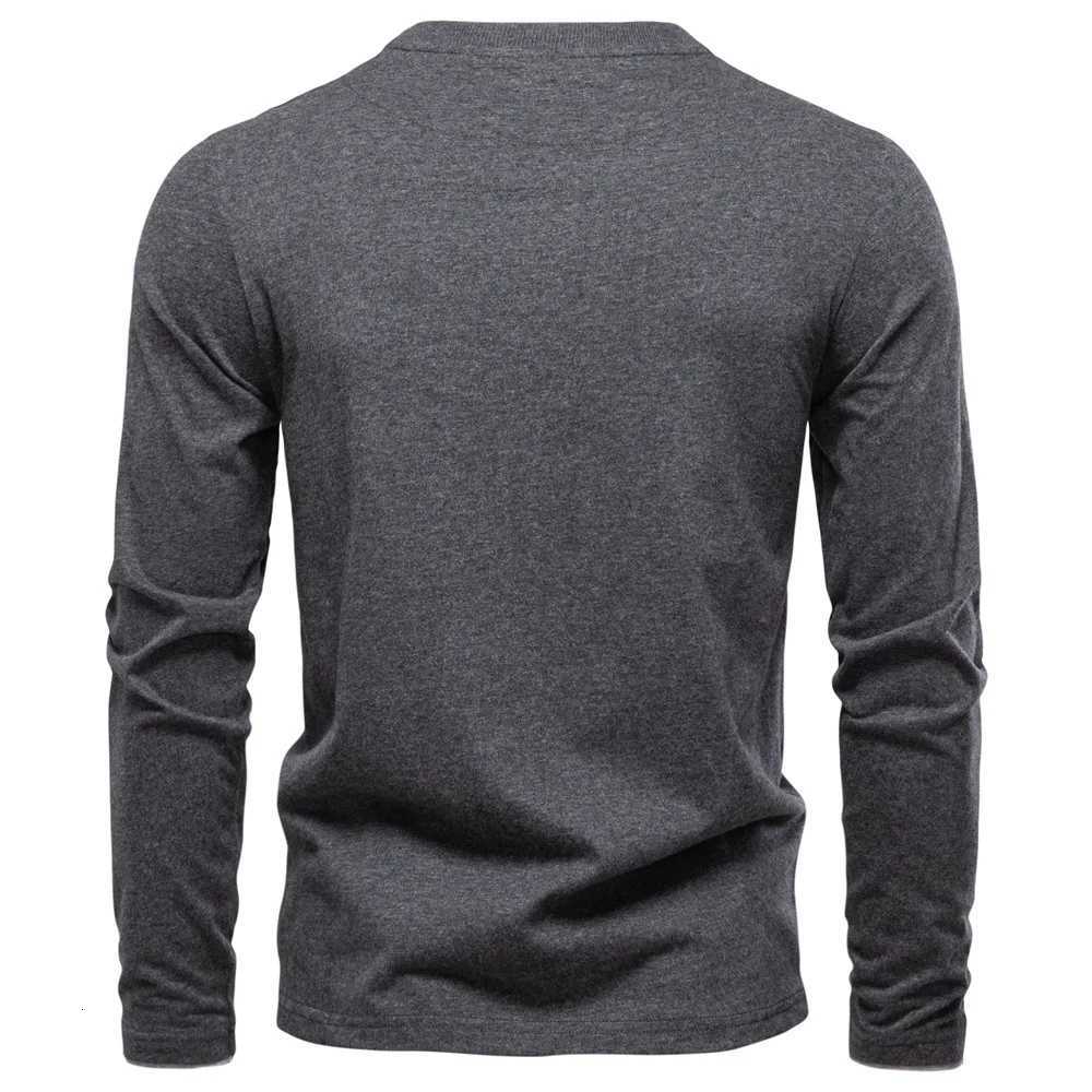 2025 Autumn Mens T-shirt 100% Cotton Henley T Shirt Men Casual Solid Color Long Sleeve Comfortable Fashion T-shirts for Men Y250819