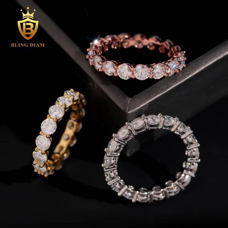 New Arrivals S925 Full Iced Out Moissanite 4mm Diamond Mens Rings with Gra Certificate Past Diamond Test Gold Rose Gold Ring