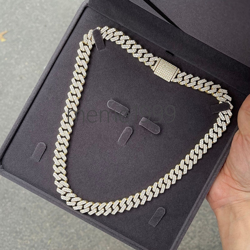 15MM VVS Sterling Silver 925 White Gold Miami Cuban Link Iced Out Natural Moissanite Cuban