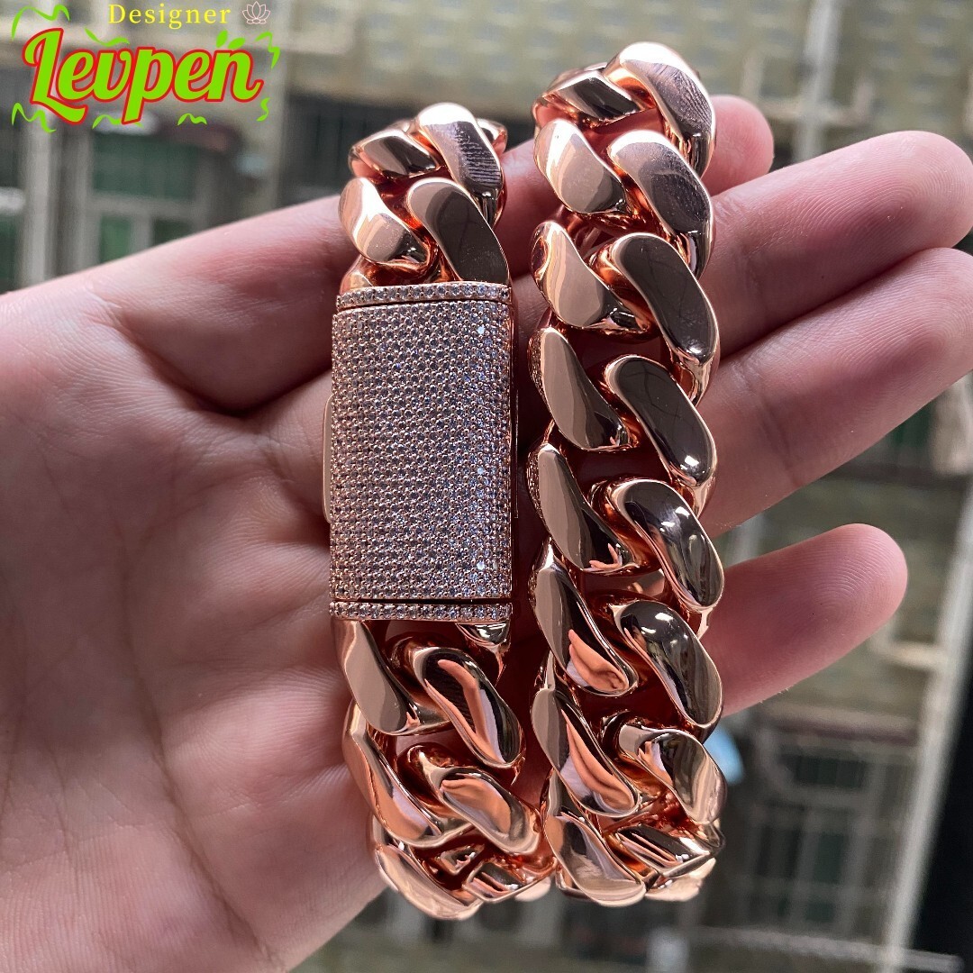 Cuban Wholesale Rose Gold Plate Link Chain Choker Heavy Solid Brass Miami Cuban Chains Bracelet for Men Women Cadena De Oro Rosa