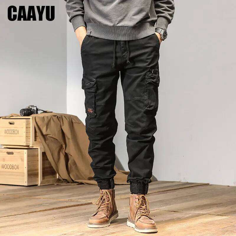 CAAYU Joggers Cargo Casual Y2k MultiPocket Male Trousers Sweatpants Streetwear Techwear Tactical Track Black Pants Men