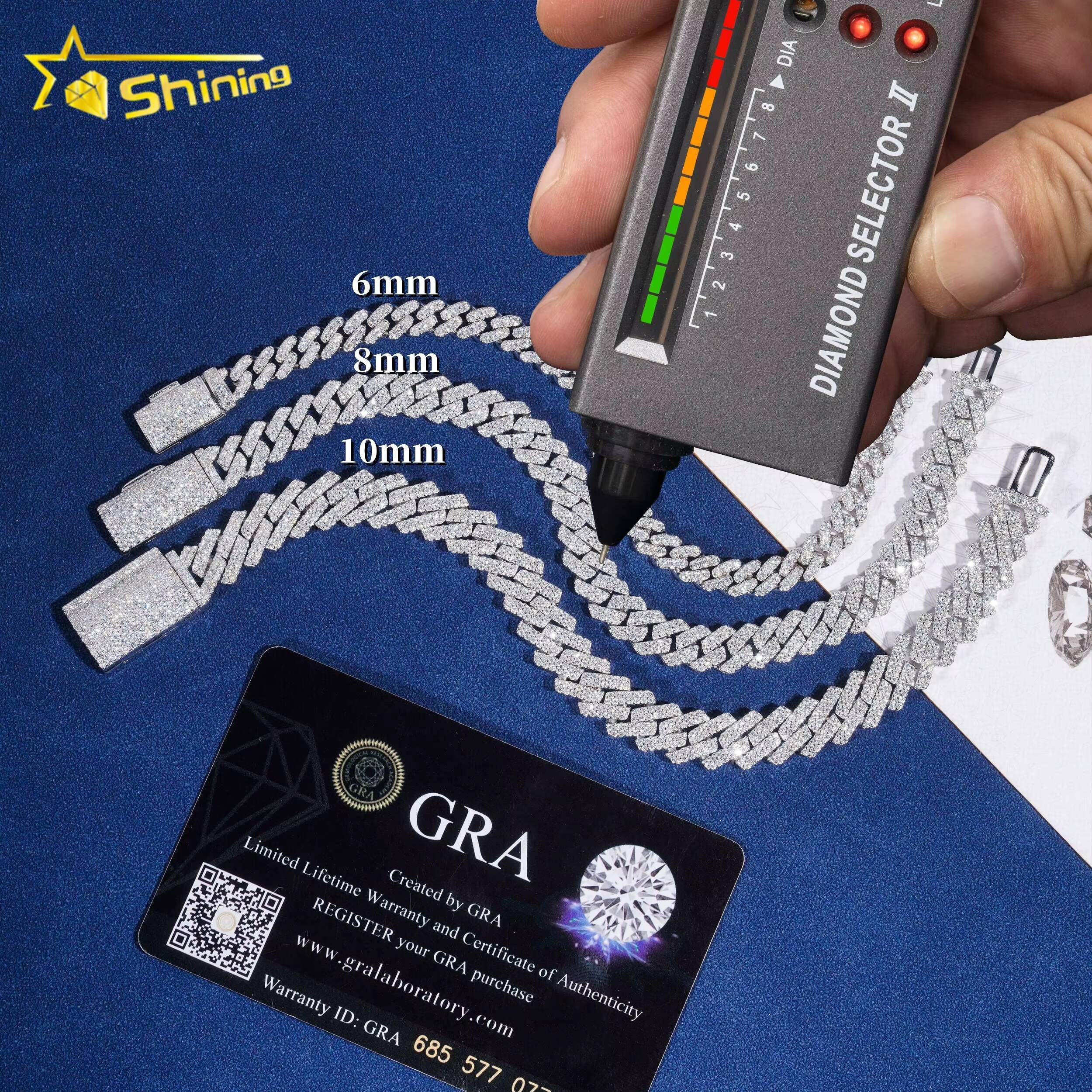 Hot Sale Fine Jewelry Lab Diamond 925 Sterling Silver 14k Gold Plated Vvs Moissanite Diamond Bracelet Men Cuban Link Bracelet