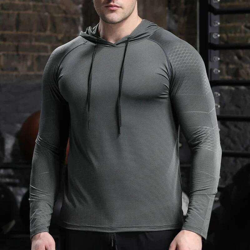 Men Outdoor Sports Hoodies Fit Long Sleeve Tops With Hood Male Running Activewear Casual Quick Dry Sweatshirts
