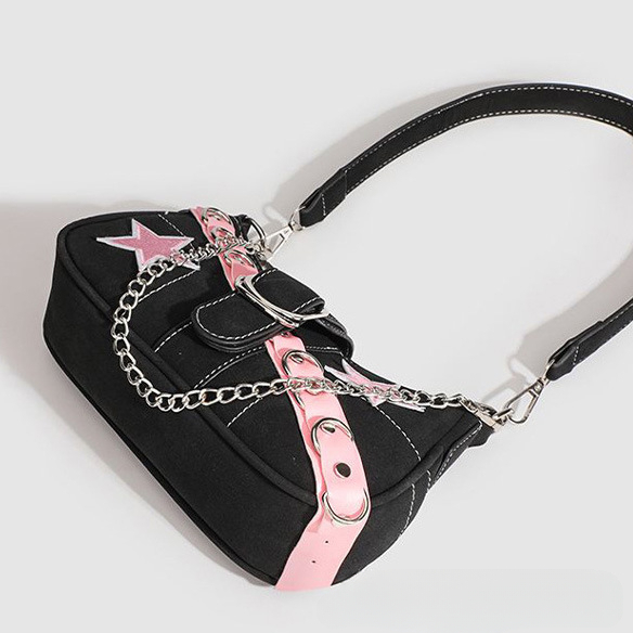 Sweet and cool girl's niche design for autumn 2025 matte shoulder bag patch color pink star shaped bag for women crossbody bag designer bag for w