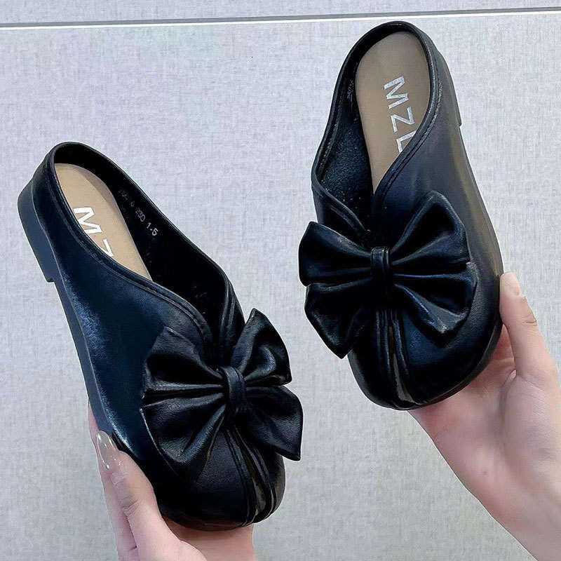 2025 New Bowknot Internet Celebrity Fairy Style Hollow Out Fashionable Versatile Skirt Flat Sole Lazy Slip-On
