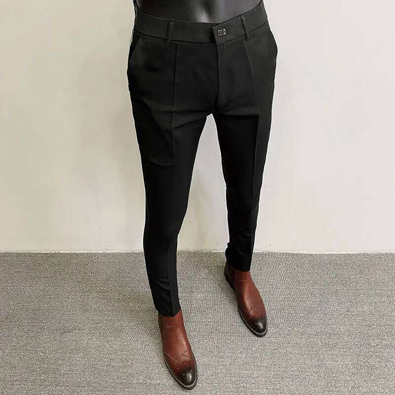 Suit Formal Trousers Pantalone Hombre Stretch Slim Solid Color Casual Dress Full Length Pants Fashion New Men Clothing