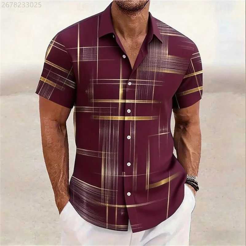 15 Colors Geometric Striped Shirt Mens Button Shirt Hawaiian Short Sleeve Casual Outdoor Vacation Street Fashion Lapel Shirt Y250819