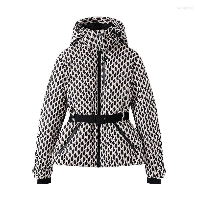 Women's Down 2025 European And American Cross-Border Fashion Simple Versatile Ski Series Waist-Cinching Hooded Cotton Jacket