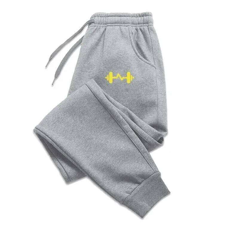2024 Barbell Printed Fleece Men's Trousers Autumn Winter Fashion Drawstring Casual Male Sweatpants Jogging Sports Pants