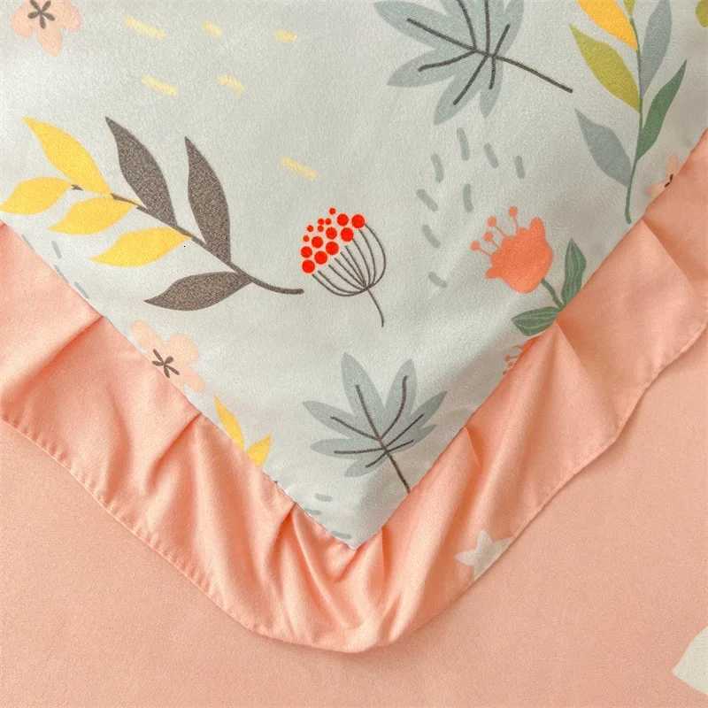 Floral Duvet Cover Ruffle Vintage Flowers Comforter Covers Set Cute Rabbit Printed Pink Women Girls Soft Breathable Bedding Y250819