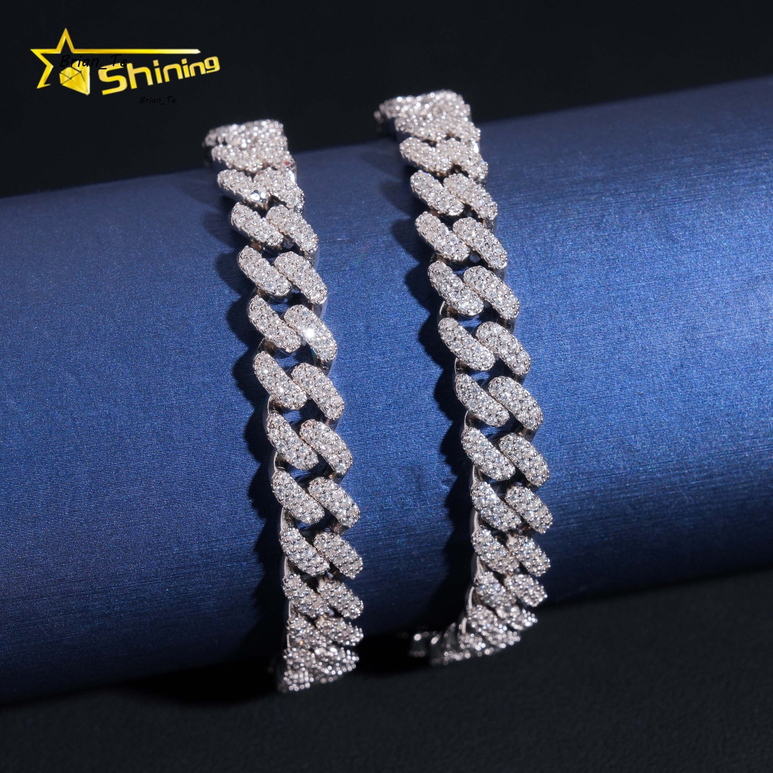 Hot Selling 925 Sterling Silver 8mm Width 2 Row Hip Hop Iced Out Moissanite Cuban Link Bracelet