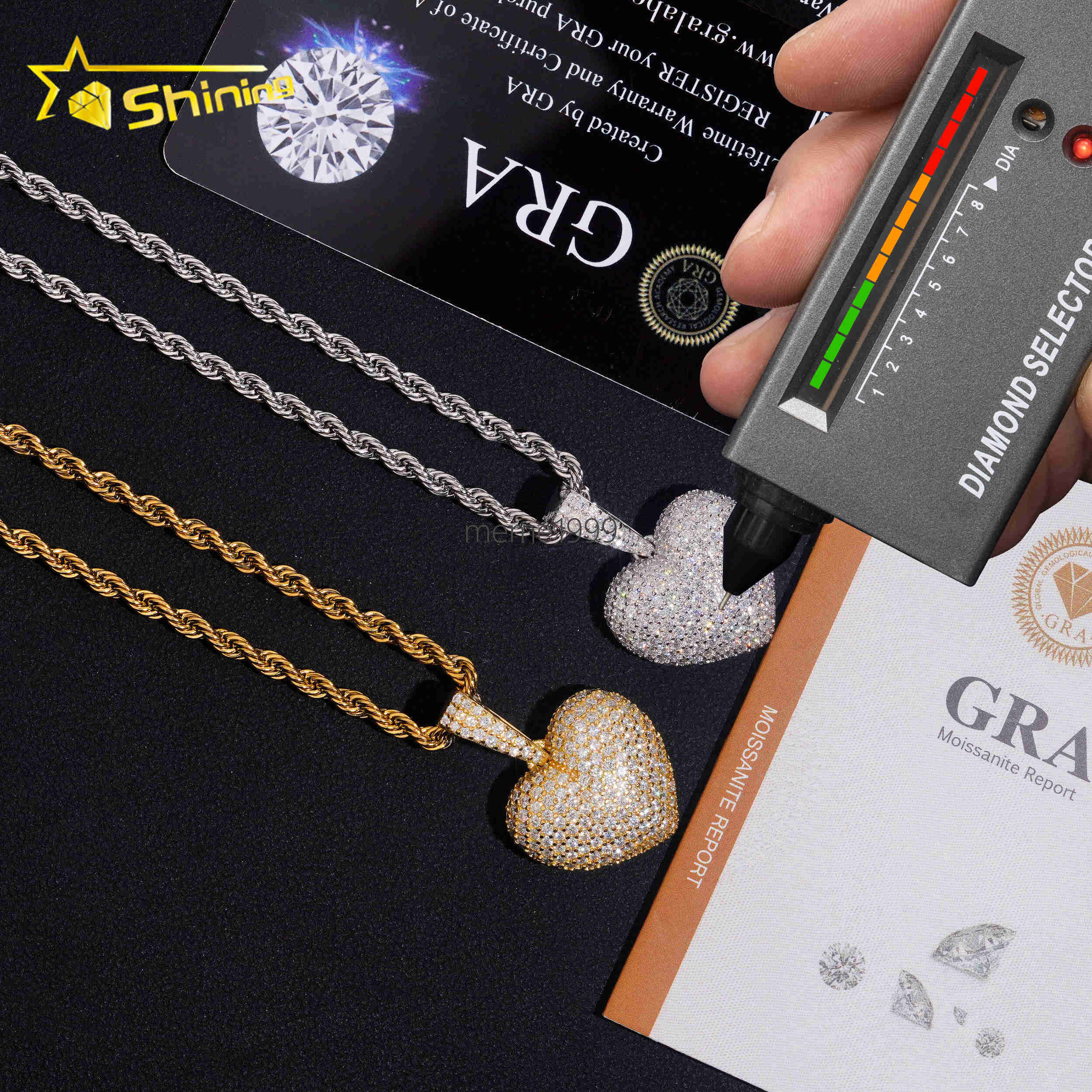No Tarrifs USA Warehouse Stocks GRA Cert 925 Sterling Silver Hip Hop Iced Out VVS Moissanite Diamond Heart Pendant